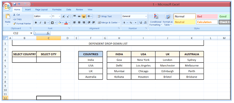 Dependent drop-down list in Excel