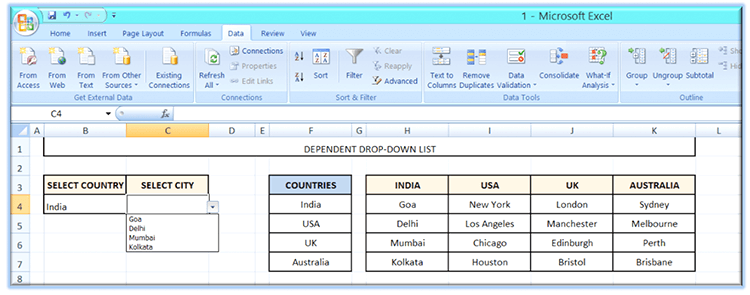 Dependent drop-down list in Excel