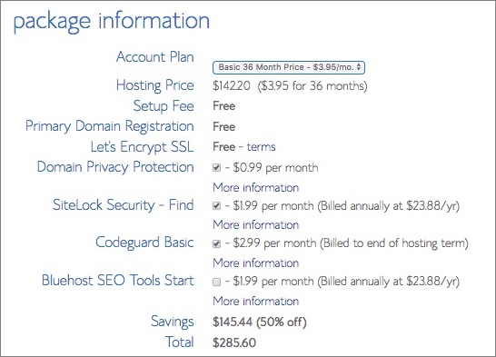 Bluehost Package Review