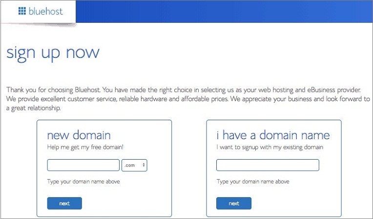 Free Domain Name at Bluehost